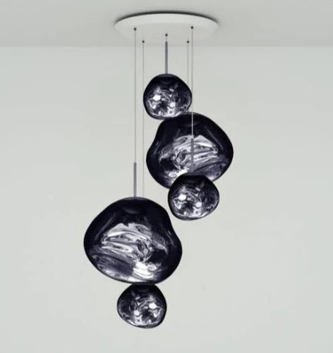 Modern Rock Glass Special Shape Pendant Lighting - Set B: D37.4"*H72.1"(D7.87"*3+D14.17"*2)Smoke GreyWarm LightBlushlighting