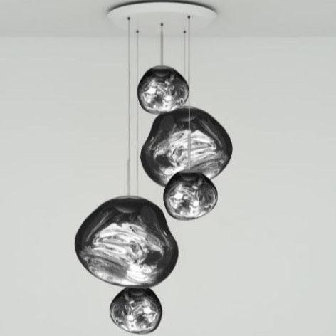 Modern Rock Glass Special Shape Pendant Lighting - Set B: D37.4"*H72.1"(D7.87"*3+D14.17"*2)SilverWarm LightBlushlighting