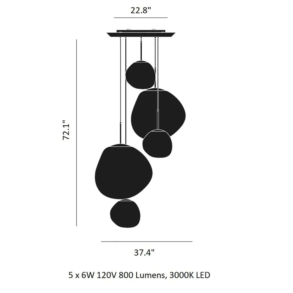 Modern Rock Glass Special Shape Pendant Lighting - Set B: D37.4"*H72.1"(D7.87"*3+D14.17"*2)Smoke GreyWarm LightBlushlighting