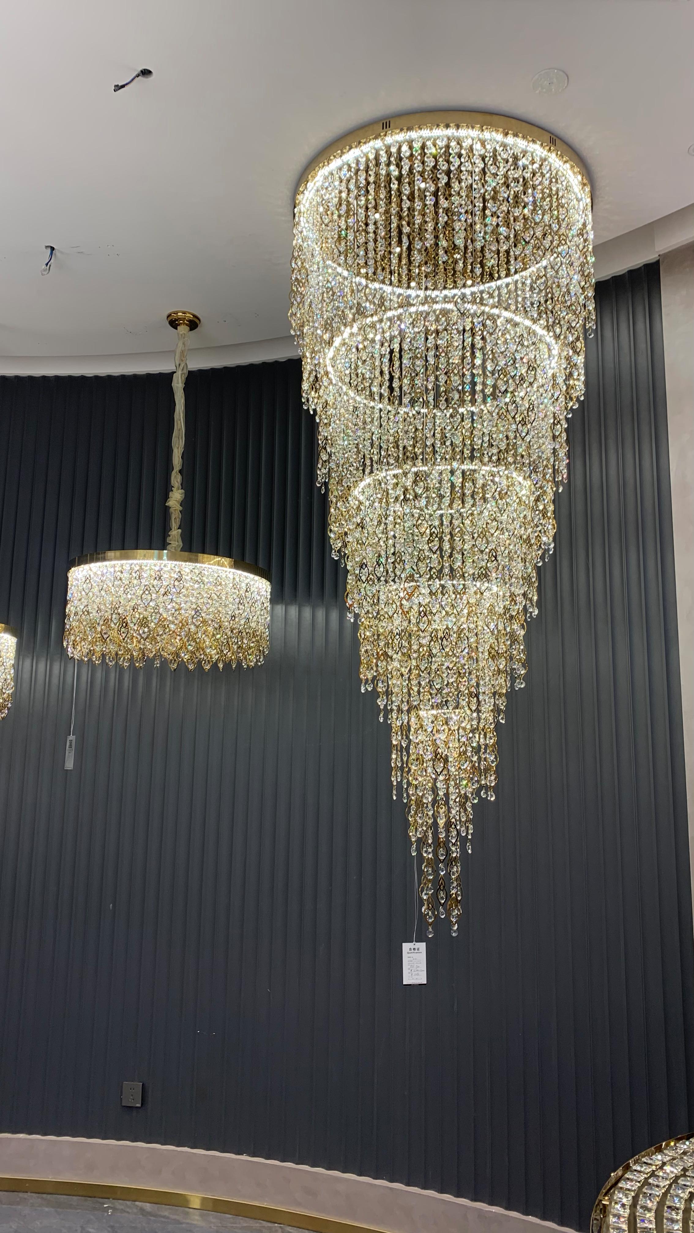 Modern Round 5 - Layer Crystal Tassel Chandelier for Villa/Staircase/Foyer/Living Room - D39.37''*H94.48''(D100cm*H240cm)/62.2kgWarm LightBlushlighting