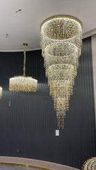 Modern Round 5 - Layer Crystal Tassel Chandelier for Villa/Staircase/Foyer/Living Room - D39.37''*H94.48''(D100cm*H240cm)/62.2kgWarm LightBlushlighting