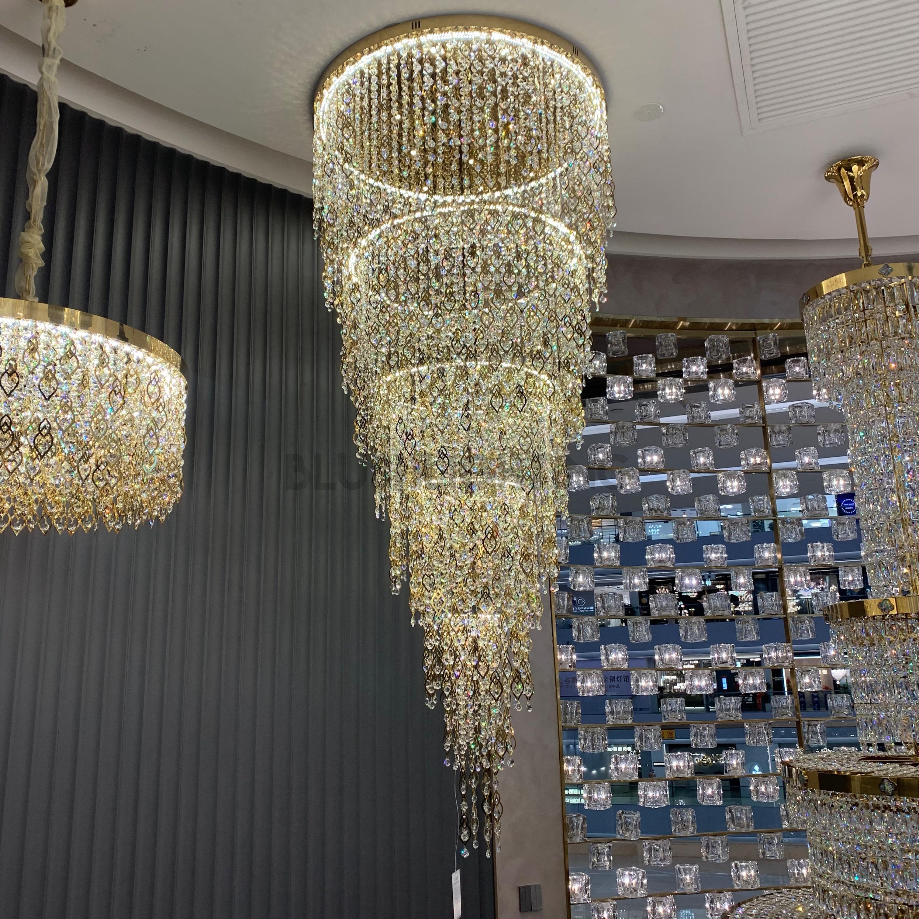 Modern Round 5 - Layer Crystal Tassel Chandelier for Villa/Staircase/Foyer/Living Room - D39.37''*H94.48''(D100cm*H240cm)/62.2kgWarm LightBlushlighting