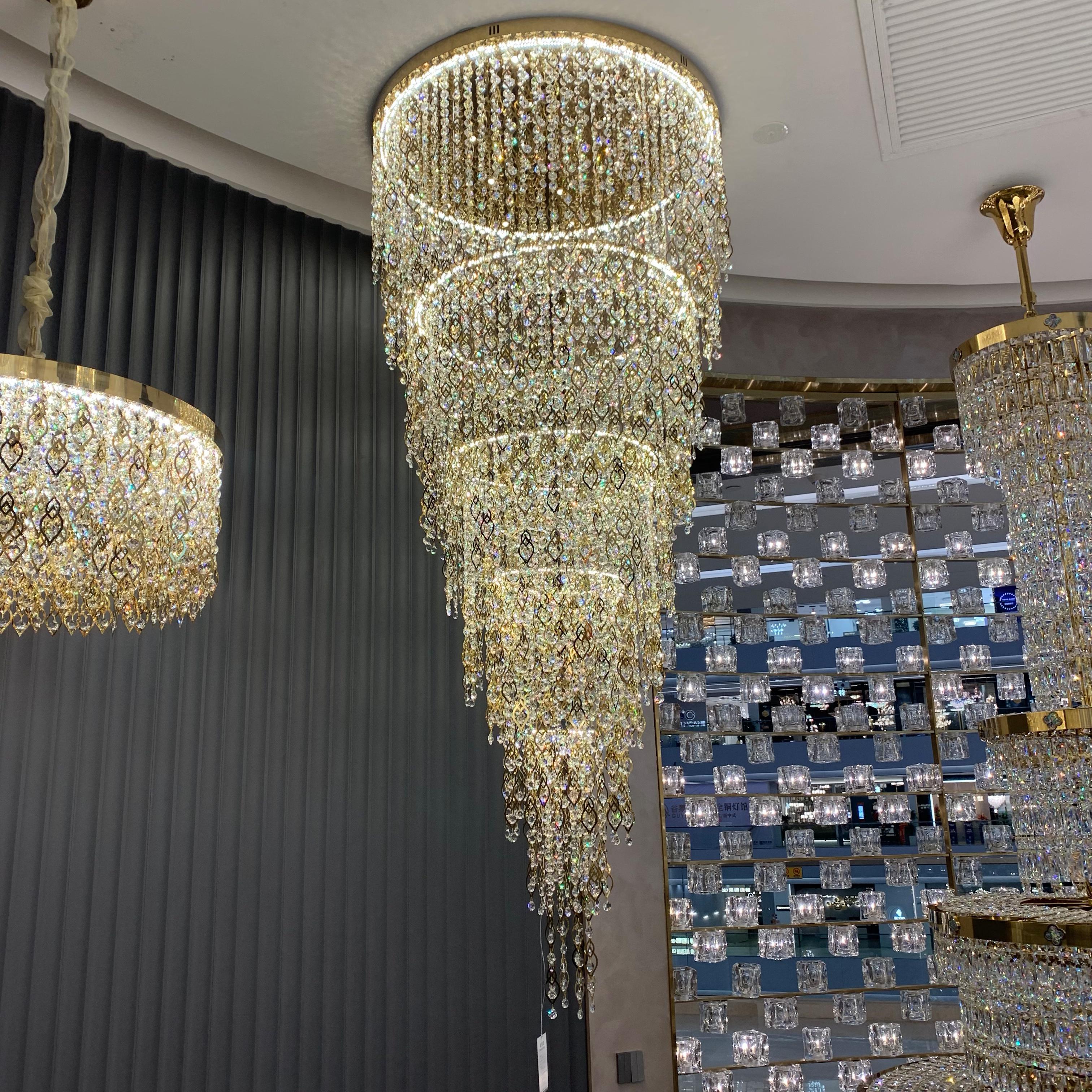Modern Round 5 - Layer Crystal Tassel Chandelier for Villa/Staircase/Foyer/Living Room - D39.37''*H94.48''(D100cm*H240cm)/62.2kgWarm LightBlushlighting