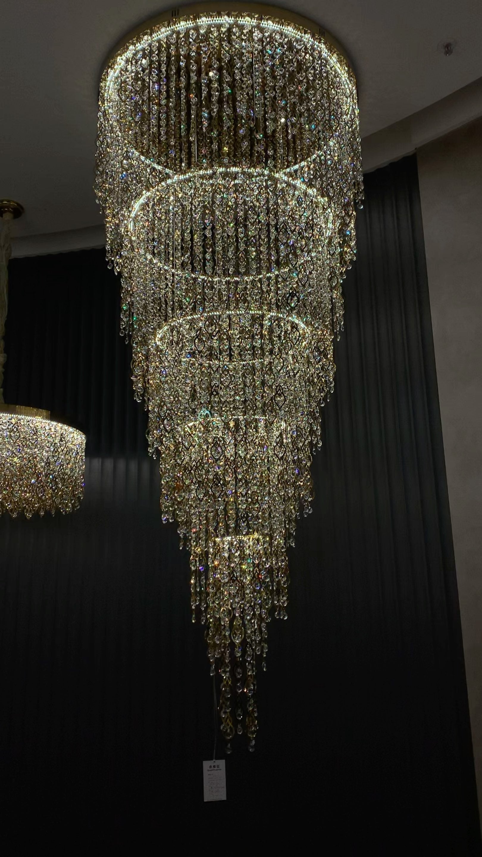 Modern Round 5 - Layer Crystal Tassel Chandelier for Villa/Staircase/Foyer/Living Room - D39.37''*H94.48''(D100cm*H240cm)/62.2kgWarm LightBlushlighting