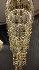 Modern Round 5 - Layer Crystal Tassel Chandelier for Villa/Staircase/Foyer/Living Room - D39.37''*H94.48''(D100cm*H240cm)/62.2kgWarm LightBlushlighting