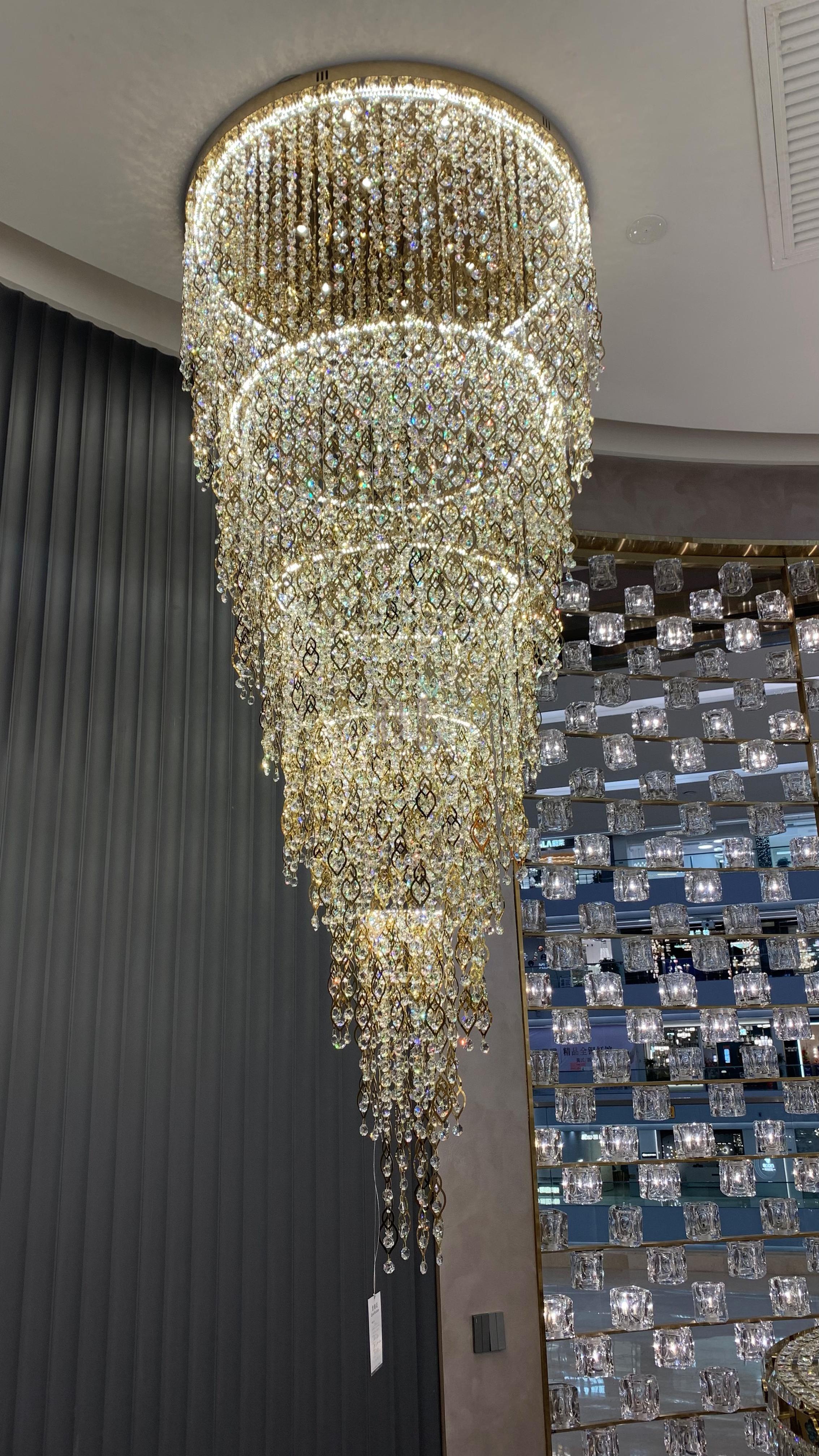 Modern Round 5 - Layer Crystal Tassel Chandelier for Villa/Staircase/Foyer/Living Room - D39.37''*H94.48''(D100cm*H240cm)/62.2kgWarm LightBlushlighting