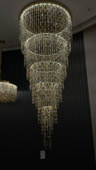 Modern Round 5 - Layer Crystal Tassel Chandelier for Villa/Staircase/Foyer/Living Room - D39.37''*H94.48''(D100cm*H240cm)/62.2kgWarm LightBlushlighting
