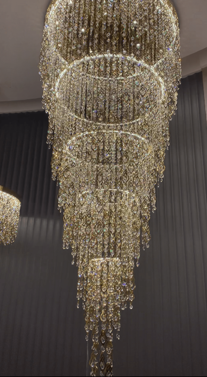 Modern Round 5 - Layer Crystal Tassel Chandelier for Villa/Staircase/Foyer/Living Room - D39.37''*H94.48''(D100cm*H240cm)/62.2kgWarm LightBlushlighting