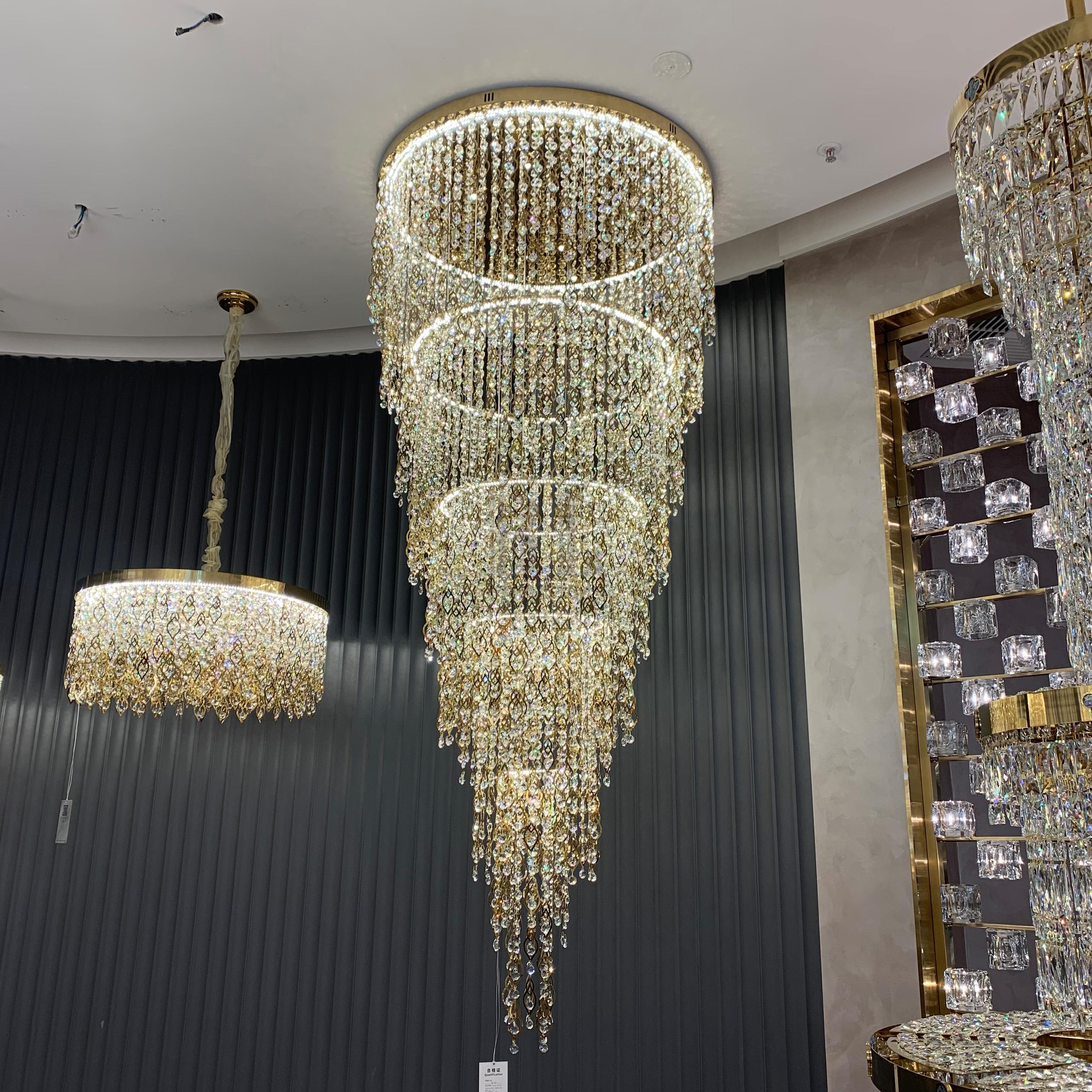 Modern Round 5 - Layer Crystal Tassel Chandelier for Villa/Staircase/Foyer/Living Room - D39.37''*H94.48''(D100cm*H240cm)/62.2kgWarm LightBlushlighting
