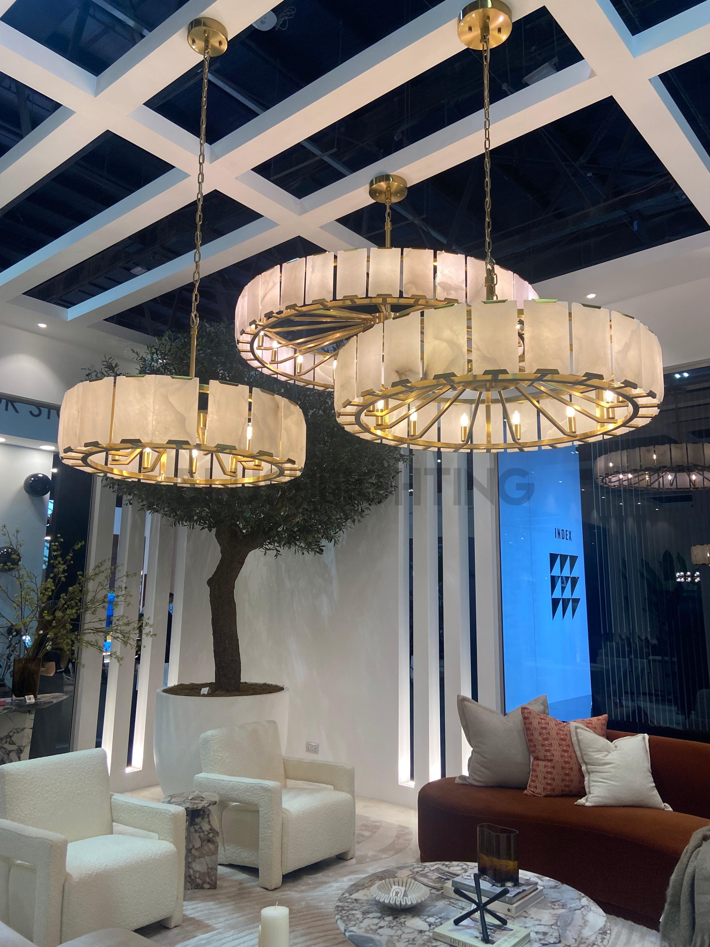 Modern Round Alabaster Chandelier for Living Room/Bedroom - D19.7"*H10.23"Warm LightBlushlighting
