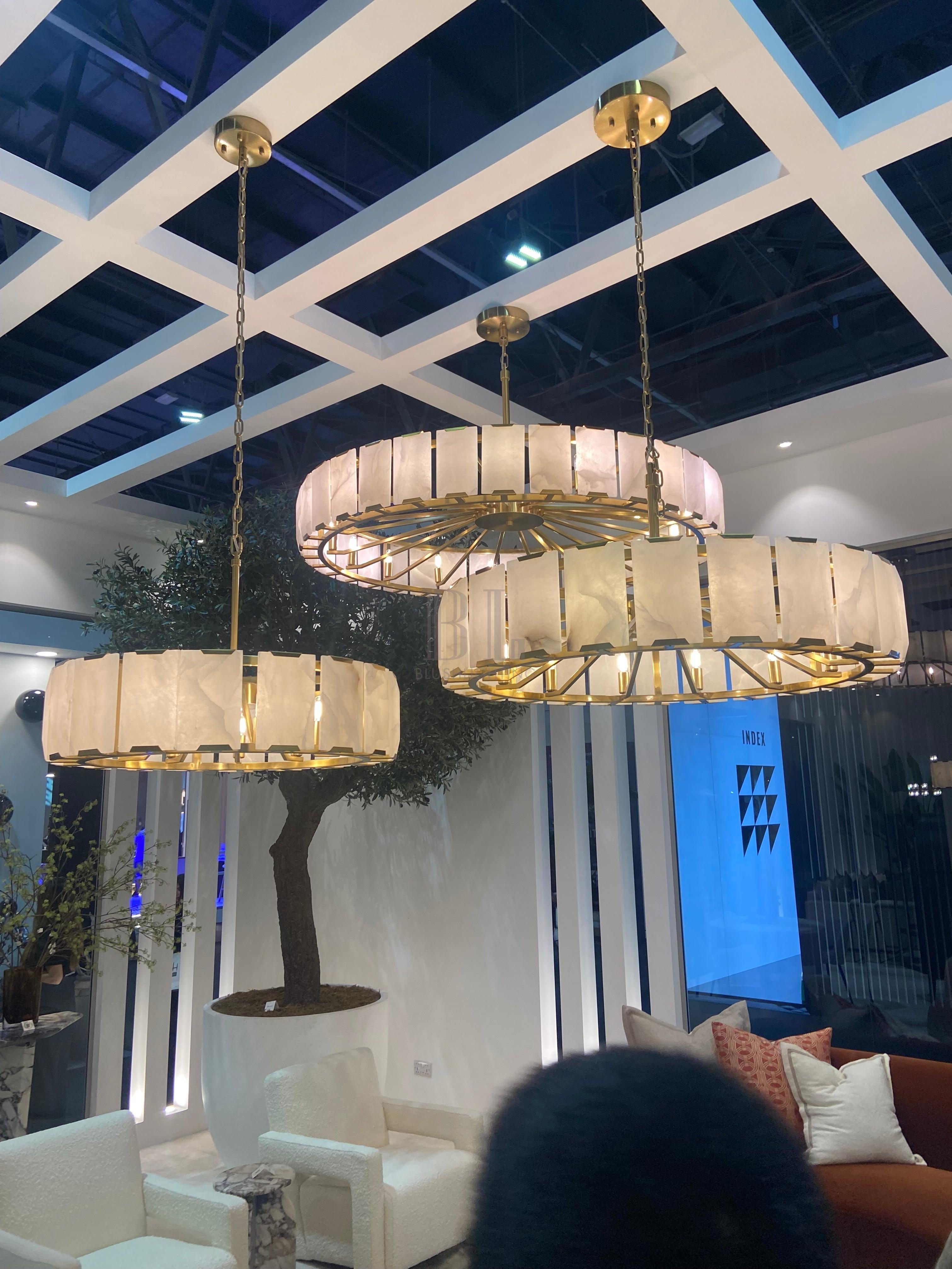 Modern Round Alabaster Chandelier for Living Room/Bedroom - D19.7"*H10.23"Warm LightBlushlighting