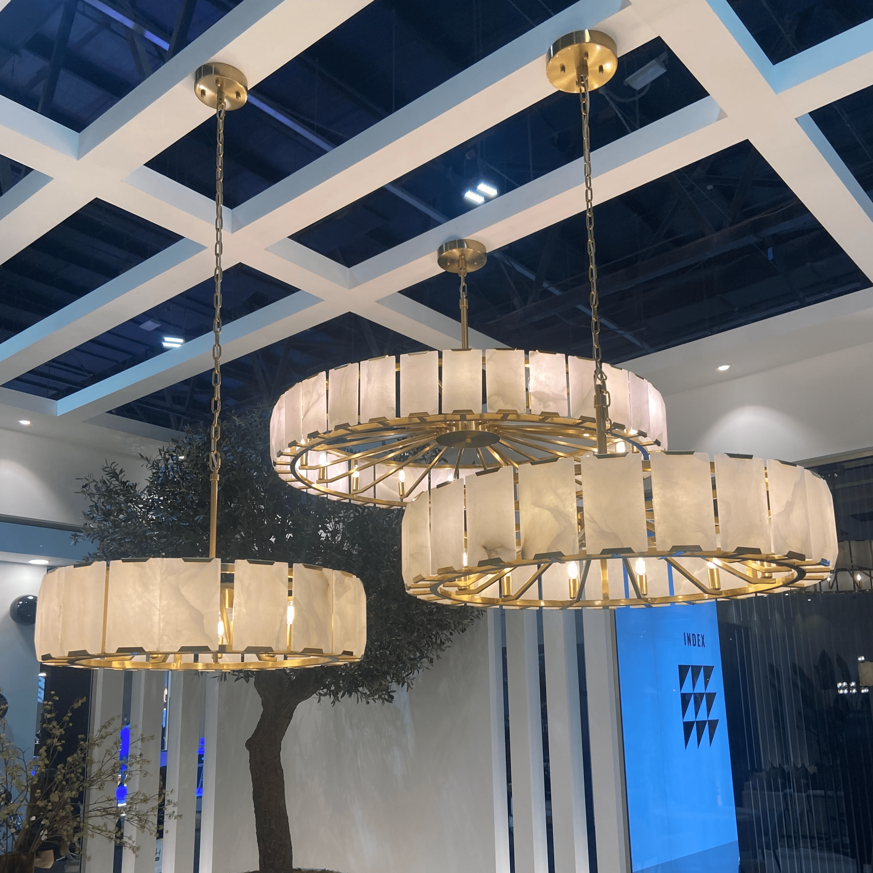 Modern Round Alabaster Chandelier for Living Room/Bedroom - D19.7"*H10.23"Warm LightBlushlighting