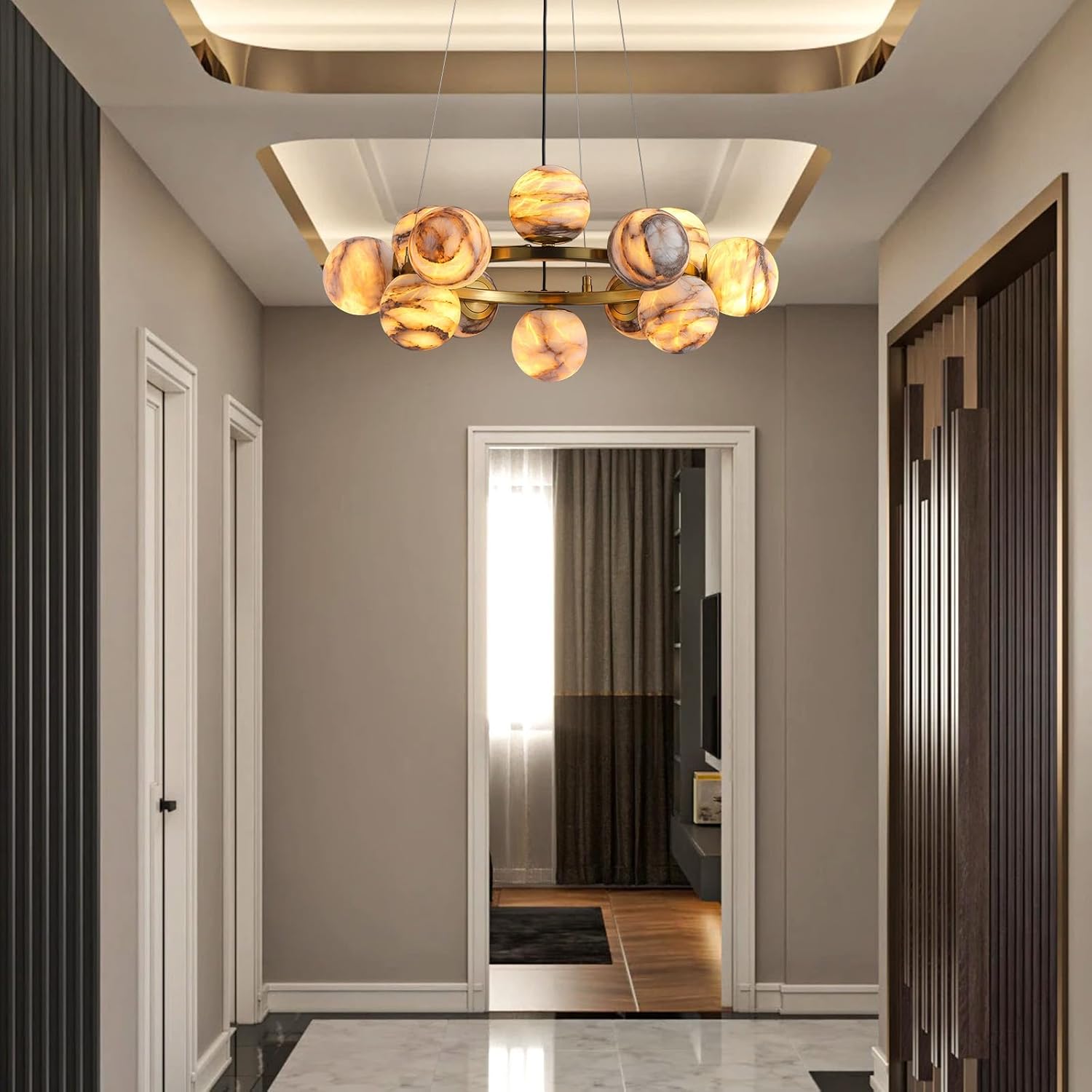 Modern Round Alabaster Chandelier