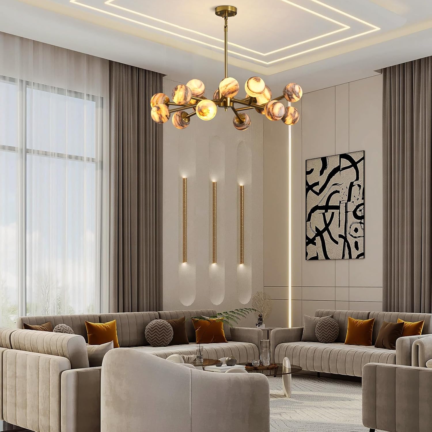 Modern Round Alabaster Chandelier
