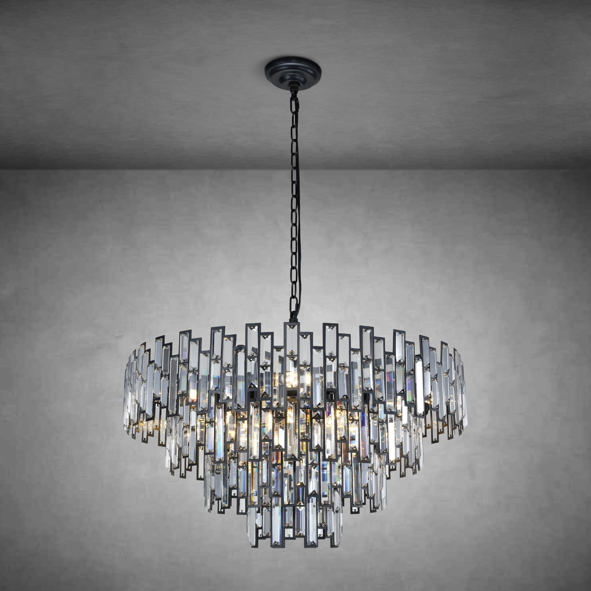 Modern Round K9 Crystal Chandelier - Black31.5inchBlushlighting
