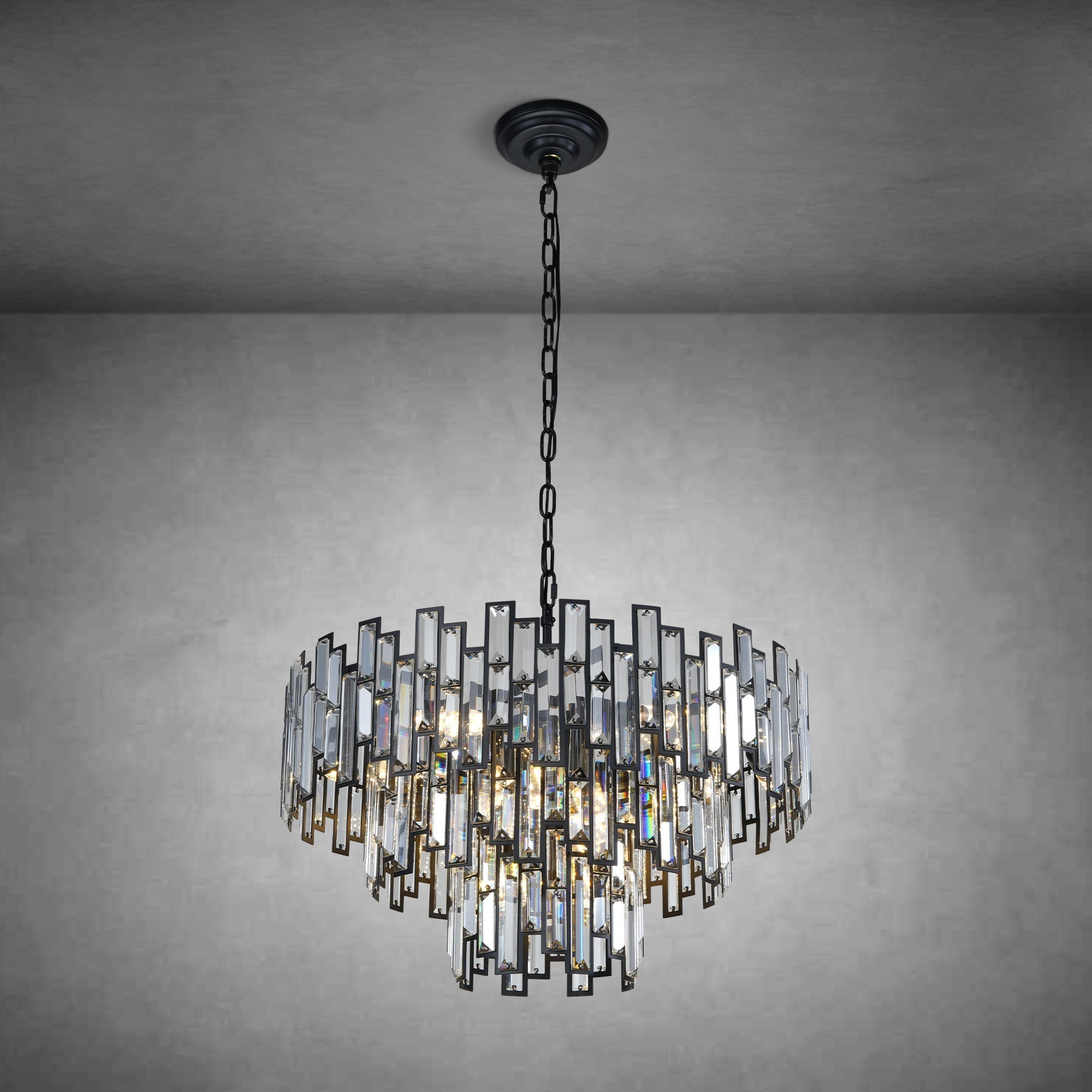 Modern Round K9 Crystal Chandelier - Black24.4inchBlushlighting
