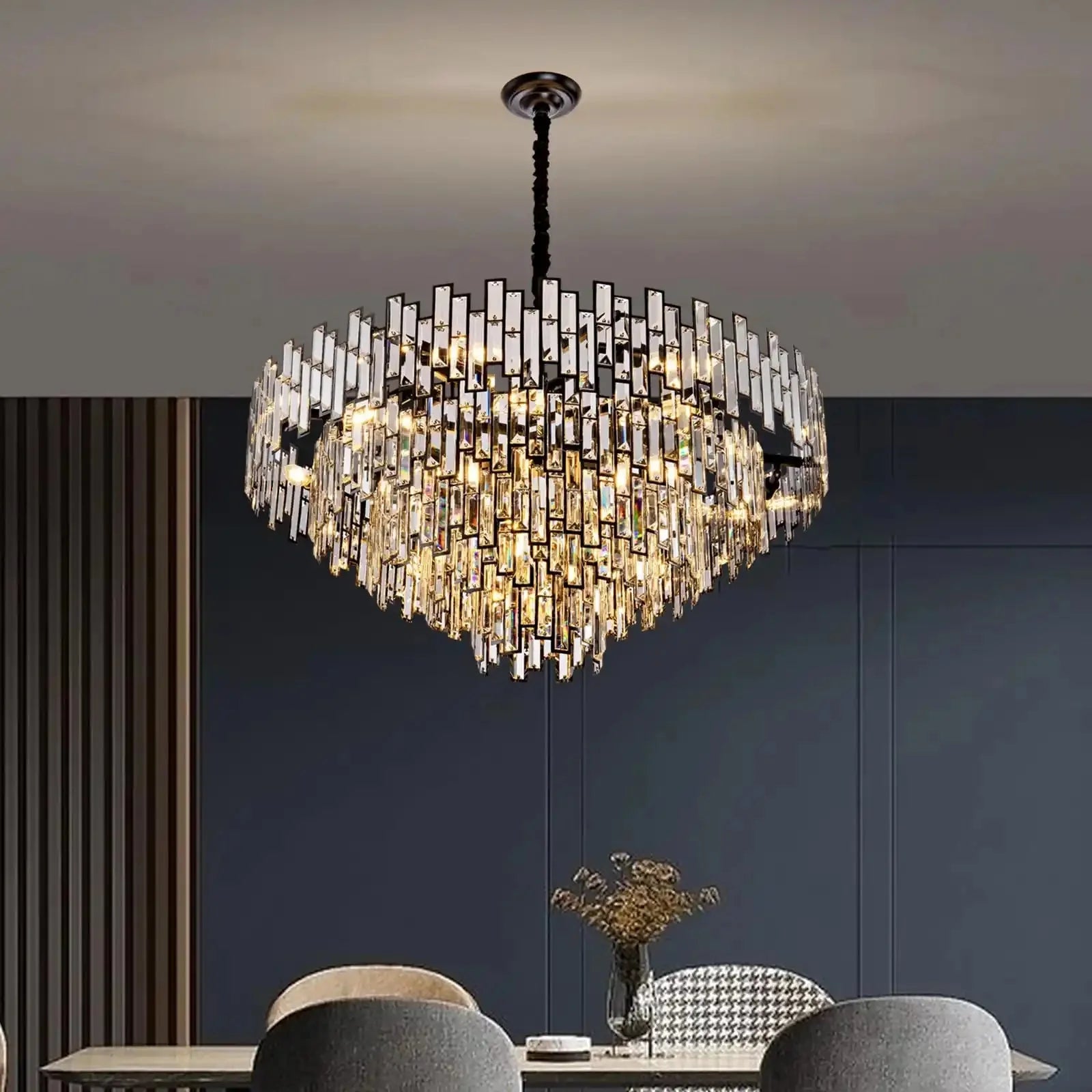 Modern Round Luxury K9 Crystal Chandelier for Dining Room Entryway Foyer - 38.5 inchBlushlighting