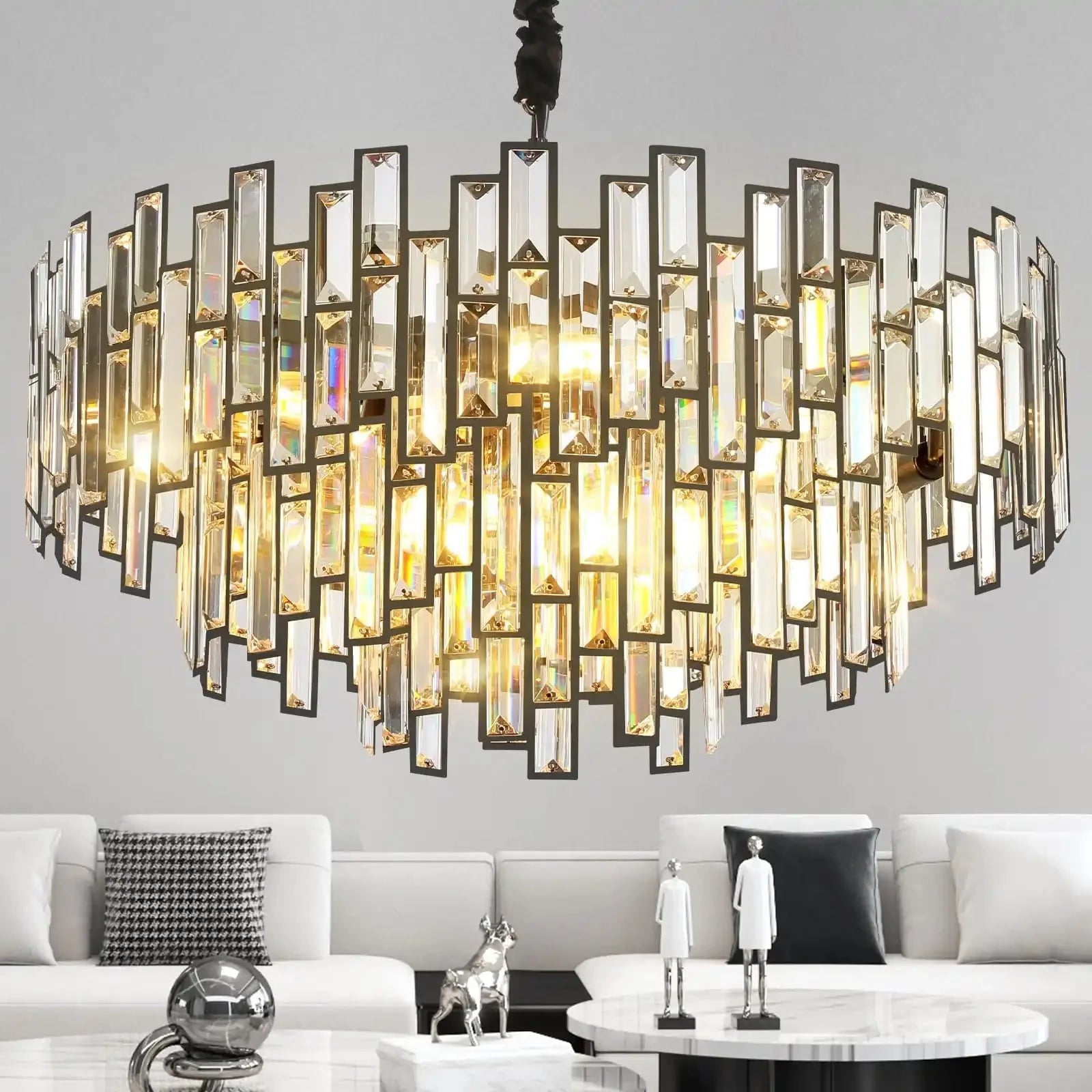 Modern Round Luxury K9 Crystal Chandelier for Dining Room Entryway Foyer - 38.5 inchBlushlighting