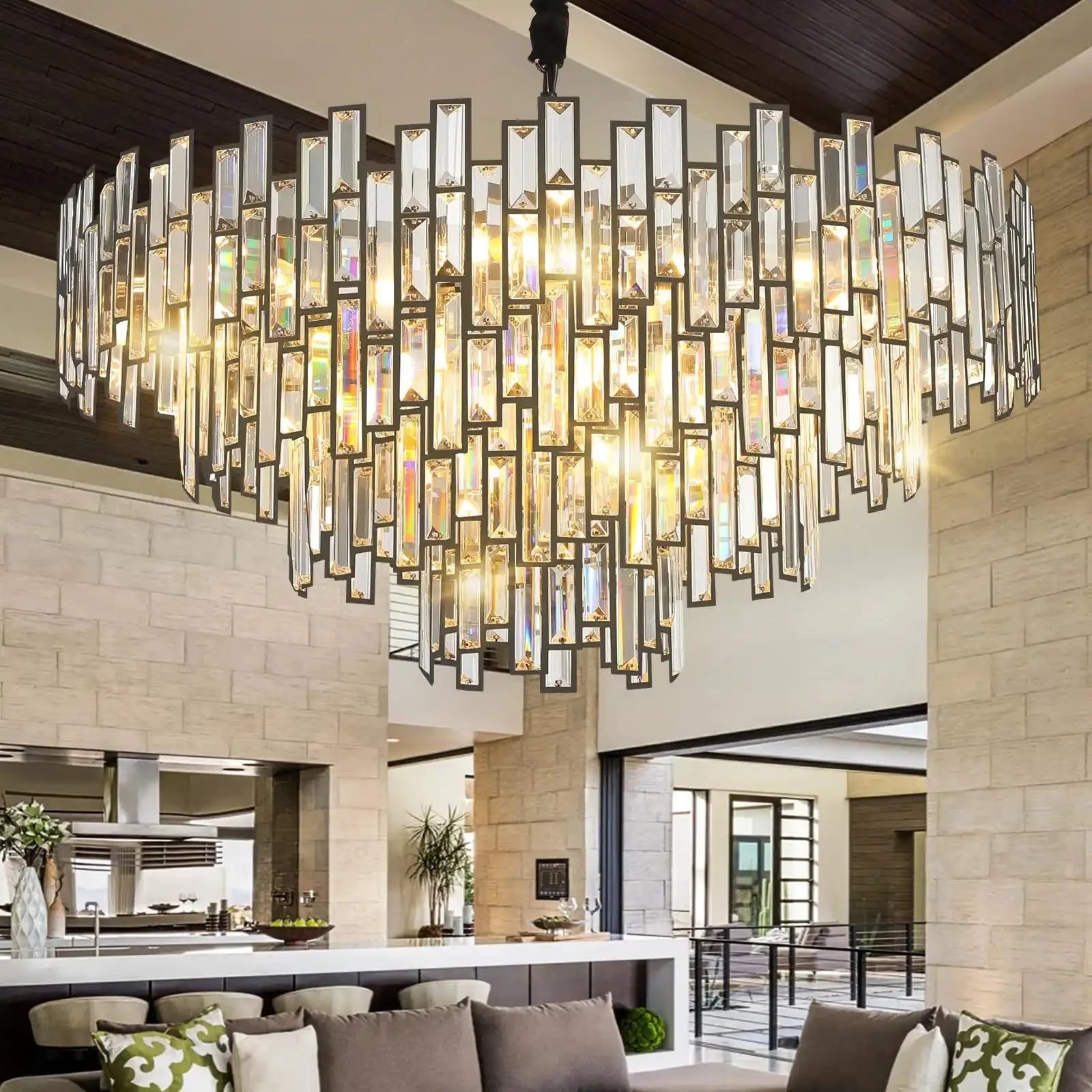 Modern Round Luxury K9 Crystal Chandelier for Dining Room Entryway Foyer - 31.5 inchBlushlighting