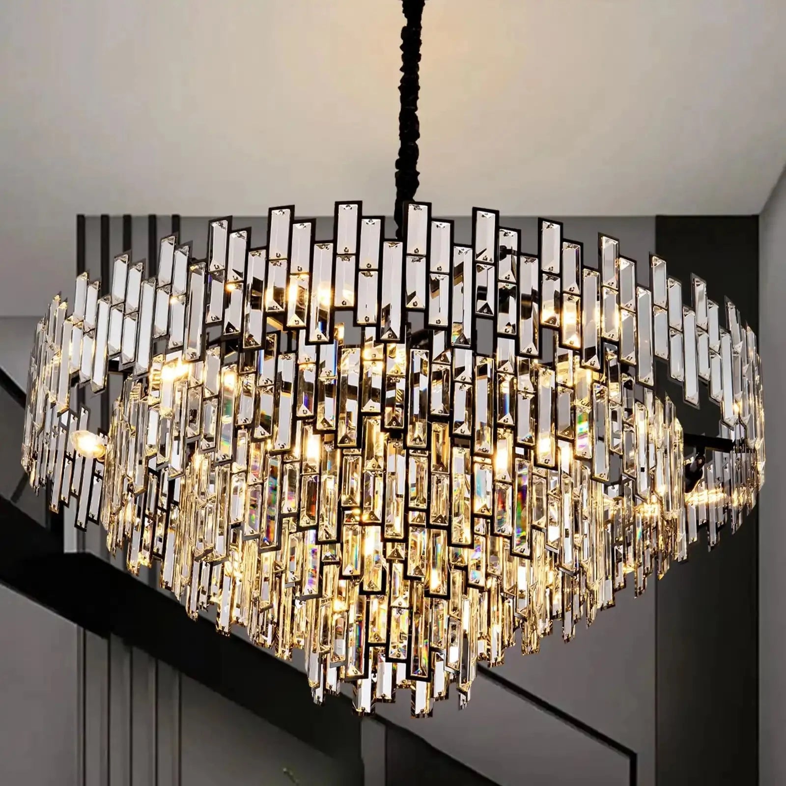 Modern Round Luxury K9 Crystal Chandelier for Dining Room Entryway Foyer - 38.5 inchBlushlighting