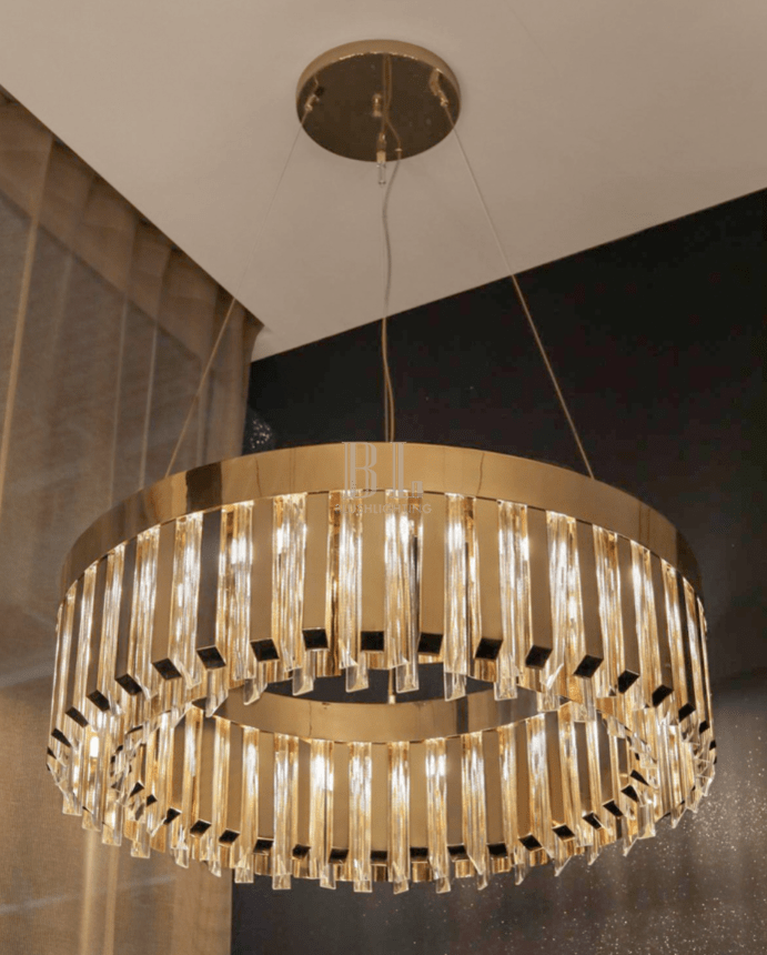 Modern Round Metal Crystal Chandelier for Dining Room/Bedroom - D39.4"*H13.78"(D100cm*H35cm)GoldBlushlighting