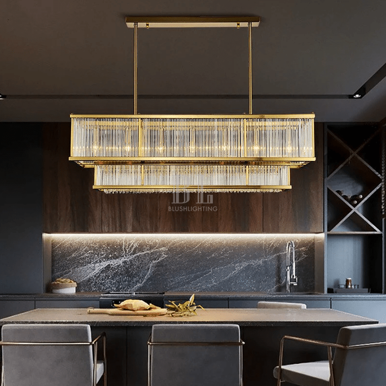 Modern Round/Rectangular Glass Rods Chandelier - Rectangular/L59.1"*H11.8"Warm LightBlushlighting