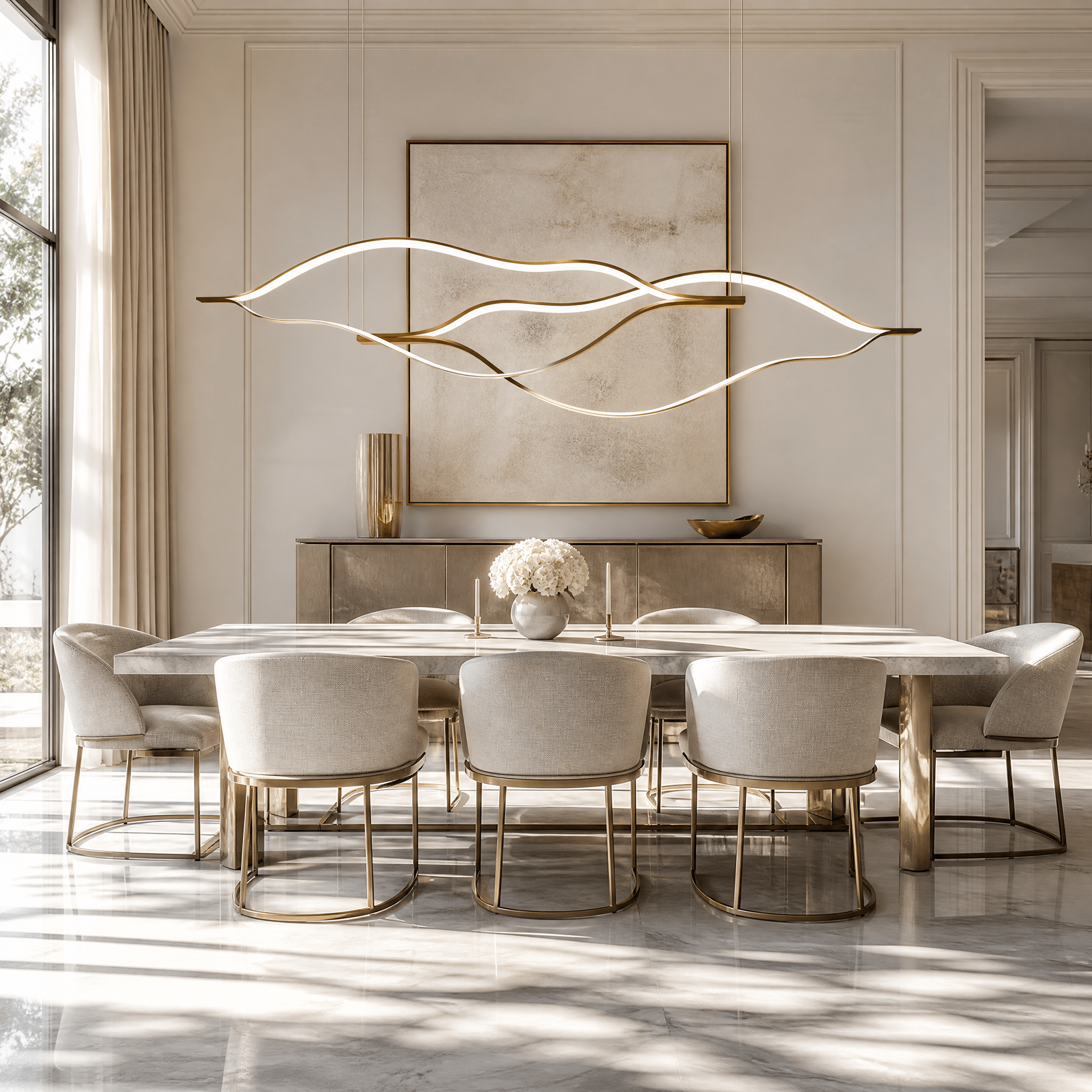 Modern Simple Brass Waving Chandelier for Living/Dining Room/Kitchen Island - 2 crossed pendant: L39.4"+L47.2"/17kgWoodWarm LightBlushlighting