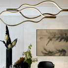Modern Simple Brass Waving Chandelier for Living/Dining Room/Kitchen Island - 2 crossed pendant: L39.4"+L47.2"/17kgGoldWarm LightBlushlighting