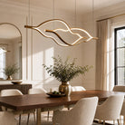 Modern Simple Brass Waving Chandelier for Living/Dining Room/Kitchen Island - 2 crossed pendant: L39.4"+L47.2"/17kgWoodWarm LightBlushlighting