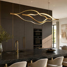 Modern Simple Brass Waving Chandelier for Living/Dining Room/Kitchen Island - L31.5"*W2.2"*H11.8"WoodWarm LightBlushlighting