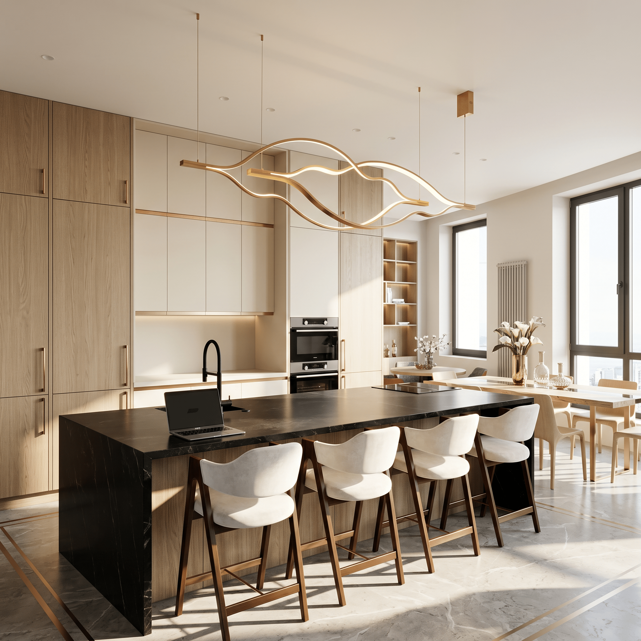 Modern Simple Brass Waving Chandelier for Living/Dining Room/Kitchen Island - 3 crossed pendant: L31.5"+L39.4"+L47.2"ChromeWarm LightBlushlighting