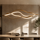 Modern Simple Brass Waving Chandelier for Living/Dining Room/Kitchen Island - L31.5"*W2.2"*H11.8"WoodWarm LightBlushlighting