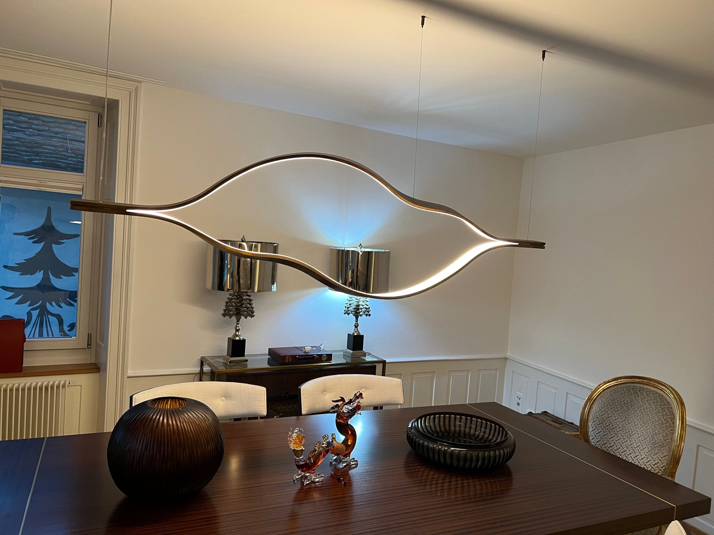 Modern Simple Brass Waving Chandelier for Living/Dining Room/Kitchen Island - L31.5"*W2.2"*H11.8"GoldWarm LightBlushlighting