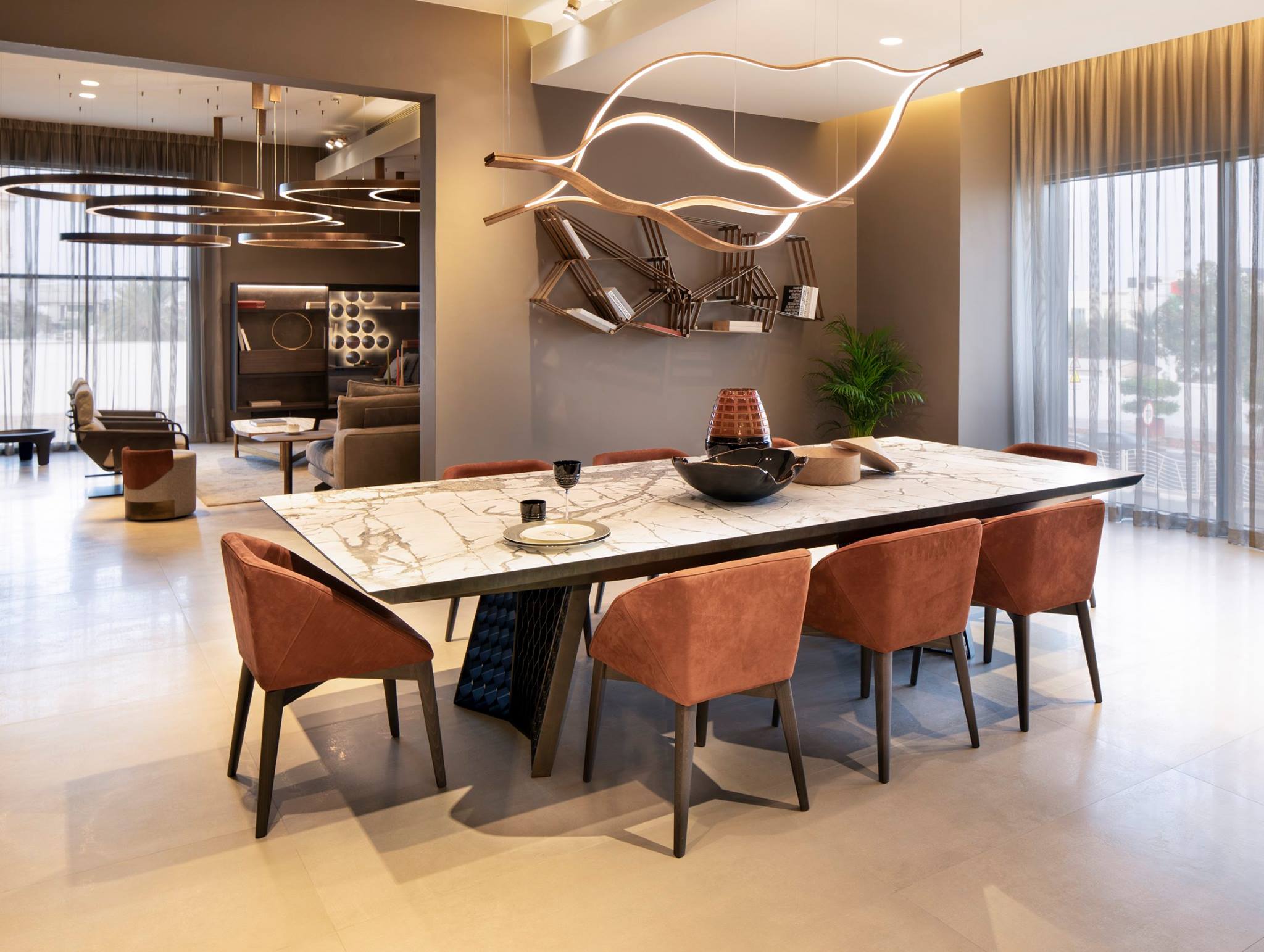 Modern Simple Brass Waving Chandelier for Living/Dining Room/Kitchen Island - L31.5"*W2.2"*H11.8"GoldWarm LightBlushlighting