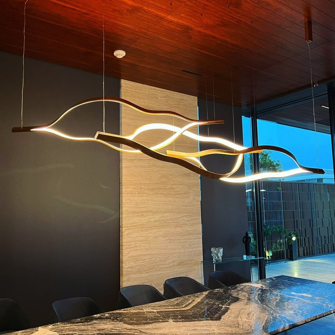 Modern Simple Brass Waving Chandelier for Living/Dining Room/Kitchen Island - L31.5"*W2.2"*H11.8"GoldWarm LightBlushlighting