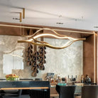 Modern Simple Brass Waving Chandelier for Living/Dining Room/Kitchen Island - L31.5"*W2.2"*H11.8"WoodWarm LightBlushlighting