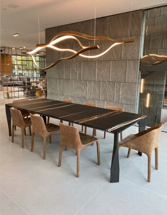 Modern Simple Brass Waving Chandelier for Living/Dining Room/Kitchen Island - L31.5"*W2.2"*H11.8"WoodWarm LightBlushlighting