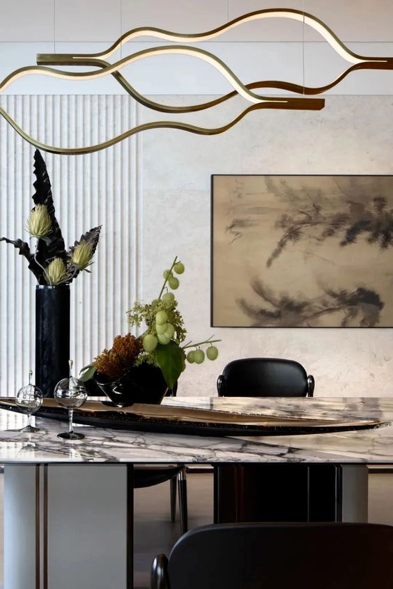 Modern Simple Brass Waving Chandelier for Living/Dining Room/Kitchen Island - L31.5"*W2.2"*H11.8"WoodWarm LightBlushlighting