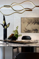 Modern Simple Brass Waving Chandelier for Living/Dining Room/Kitchen Island - L31.5"*W2.2"*H11.8"WoodWarm LightBlushlighting