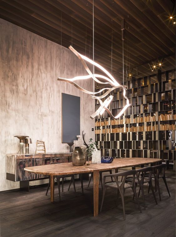 Modern Simple Brass Waving Chandelier for Living/Dining Room/Kitchen Island - L31.5"*W2.2"*H11.8"WoodWarm LightBlushlighting