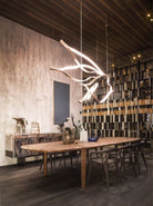 Modern Simple Brass Waving Chandelier for Living/Dining Room/Kitchen Island - L31.5"*W2.2"*H11.8"WoodWarm LightBlushlighting