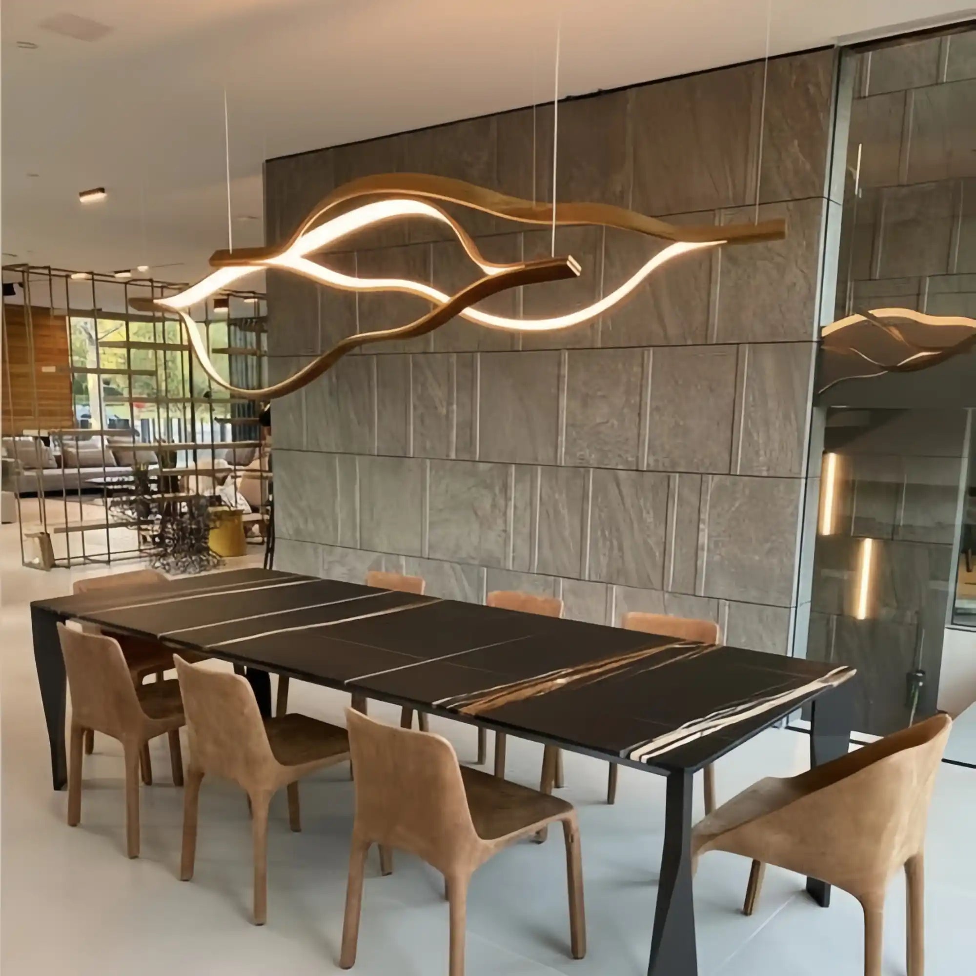 Modern Simple Brass Waving Chandelier for Living/Dining Room/Kitchen Island-Chandeliers-Blush-Lighting-2 crossed pendant: L39.4"+L47.2"/17kg-Gold-Warm Light
