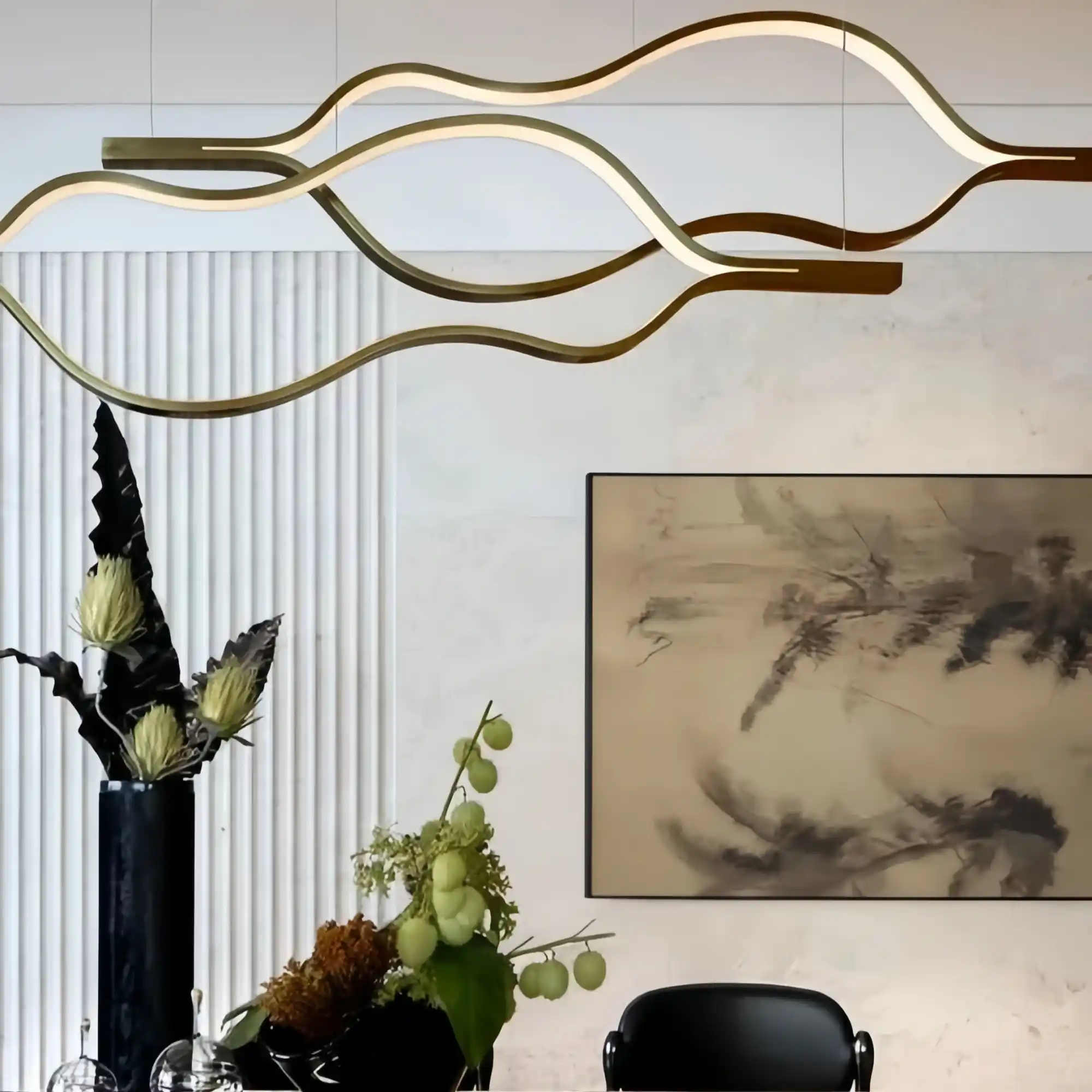 Modern Simple Brass Waving Chandelier for Living/Dining Room/Kitchen Island-Chandeliers-Blush-Lighting-L31.5"*W2.2"*H11.8"-Wood-Warm Light