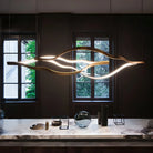 Modern Simple Brass Waving Chandelier for Living/Dining Room/Kitchen Island-Chandeliers-Blush-Lighting-L31.5"*W2.2"*H11.8"-Wood-Warm Light