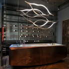 Modern Simple Brass Waving Chandelier for Living/Dining Room/Kitchen Island-Chandeliers-Blush-Lighting-3 crossed pendant: L31.5"+L39.4"+L47.2"-Chrome-Warm Light