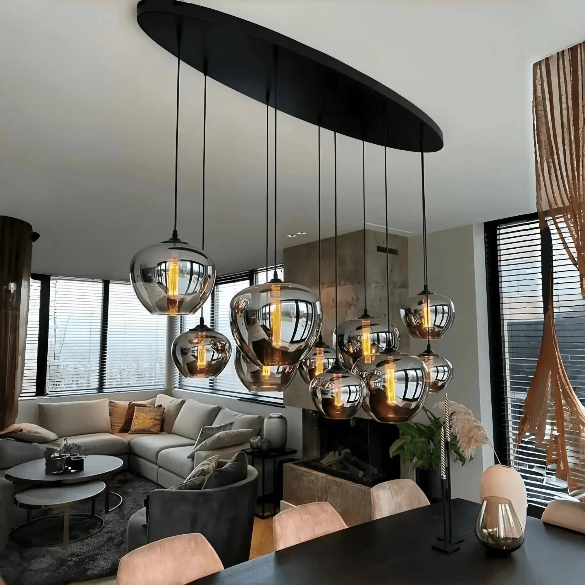 Modern Smoke Gray Glass Lamp Designer Chandelier - L47.2"*W11.8"*H39.4"/ LED*6Rectangular CanopyWarm LightBlushlighting