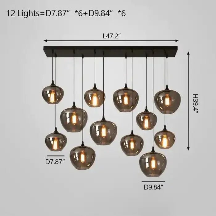 Modern Smoke Gray Glass Lamp Designer Chandelier - L47.2"*W11.8"*H39.4"/ LED*6Rectangular CanopyWarm LightBlushlighting