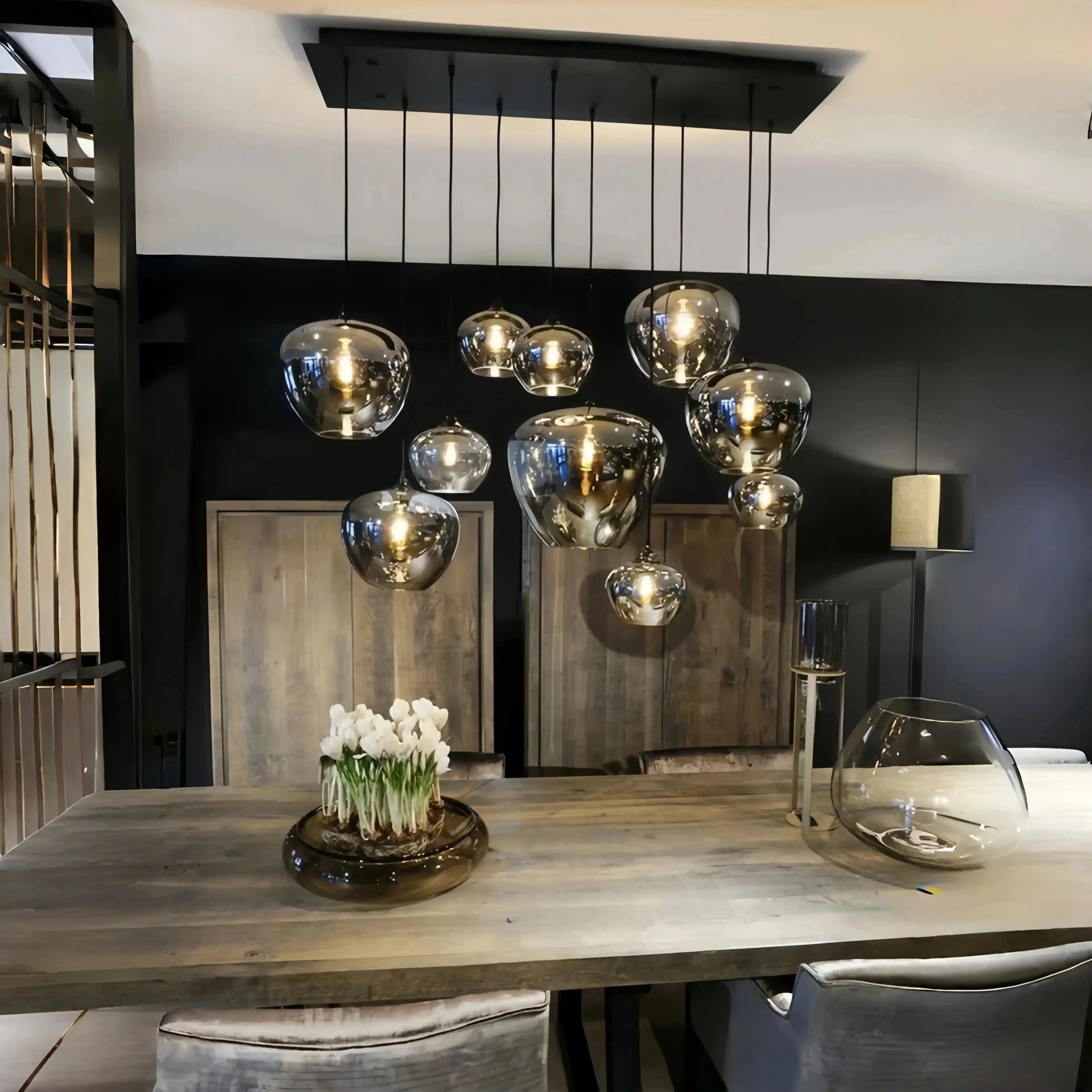 Modern Smoke Gray Glass Lamp Designer Chandelier - L47.2"*W11.8"*H39.4"/ LED*6Rectangular CanopyWarm LightBlushlighting