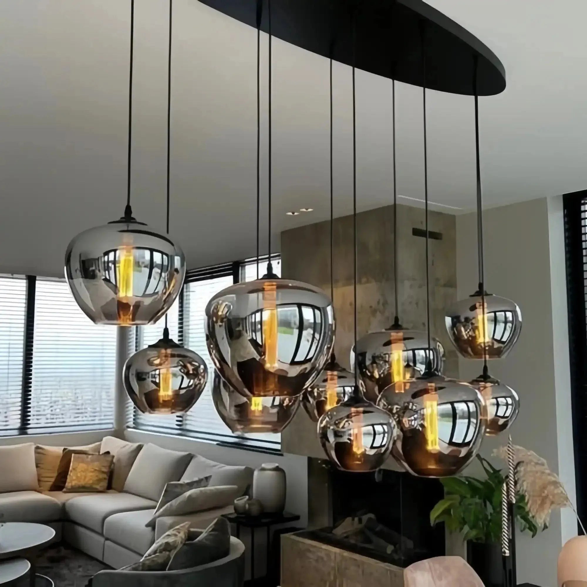 Modern Smoke Gray Glass Lamp Designer Chandelier - L47.2"*W11.8"*H39.4"/ LED*6Rectangular CanopyWarm LightBlushlighting