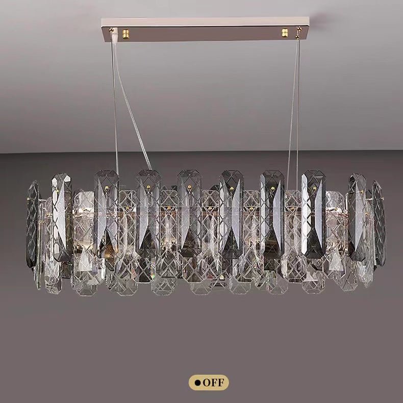 Modern Smoky Gray Crystal Chandelier Gleamy Light Fixture for Living/Dining Room/ Bedroom/ Home Office - Round D39.37"*H8.66"GoldWarm LightBlushlighting